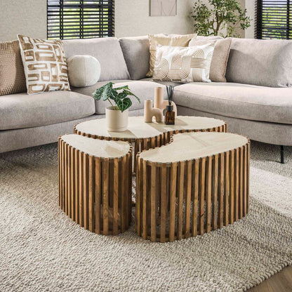 Couchtisch Set Nuovo aus Travertin mit modernem Design, braun-beige Oberflächen, stilvolles Wohnzimmermöbel, von lefurn.de