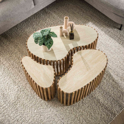 Elegantes Couchtisch-Set Nuovo aus Travertin von lefurn.de mit modernem Design und natürlicher Steinoptik