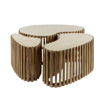 Couchtisch-Set Nuovo aus Travertin mit modernem Design, braun-beige Farbtönen, von Lefurn.de, stilvolle Wohnzimmereinrichtung