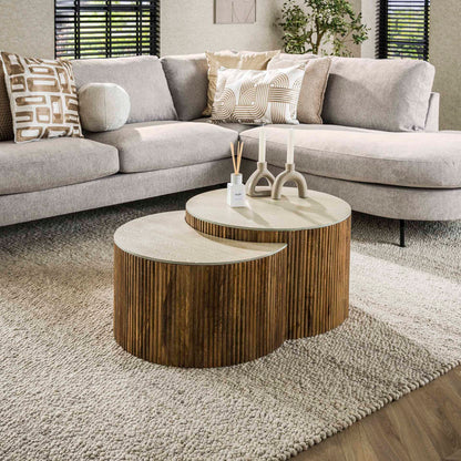 Couchtisch Set Nuovo Travertin Sphere aus Stein, modernes Design, klarer Stil, von lefurn.de