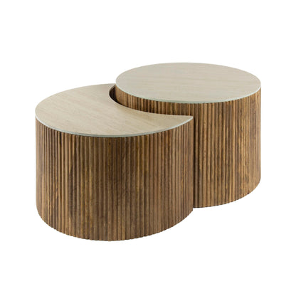 Couchtisch Set Nuovo Travertin Sphere mit eleganten runden Tischen aus Travertin, modernes Design von lefurn.de