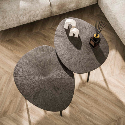 Elegantes Couchtisch-Set Ray Leaf von lefurn.de mit modernem Design und nachhaltiger Holzoptik, perfekt für das Wohnzimmer.