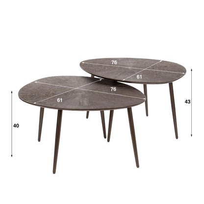 Couchtisch-Set Ray Leaf von lefurn.de mit eleganten, modernen Tischen aus Holz und Metall für das Wohnzimmer.