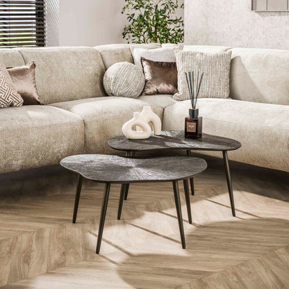 Couchtisch Set Ray Leaf von lefurn.de mit modernem Design und natürlicher Holzoberfläche, ideal für das Wohnzimmer.