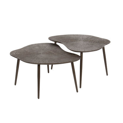 Couchtisch Set Ray Leaf von lefurn.de mit modernem Design, bestehend aus mehreren Tischen in natürlicher Holzoptik.
