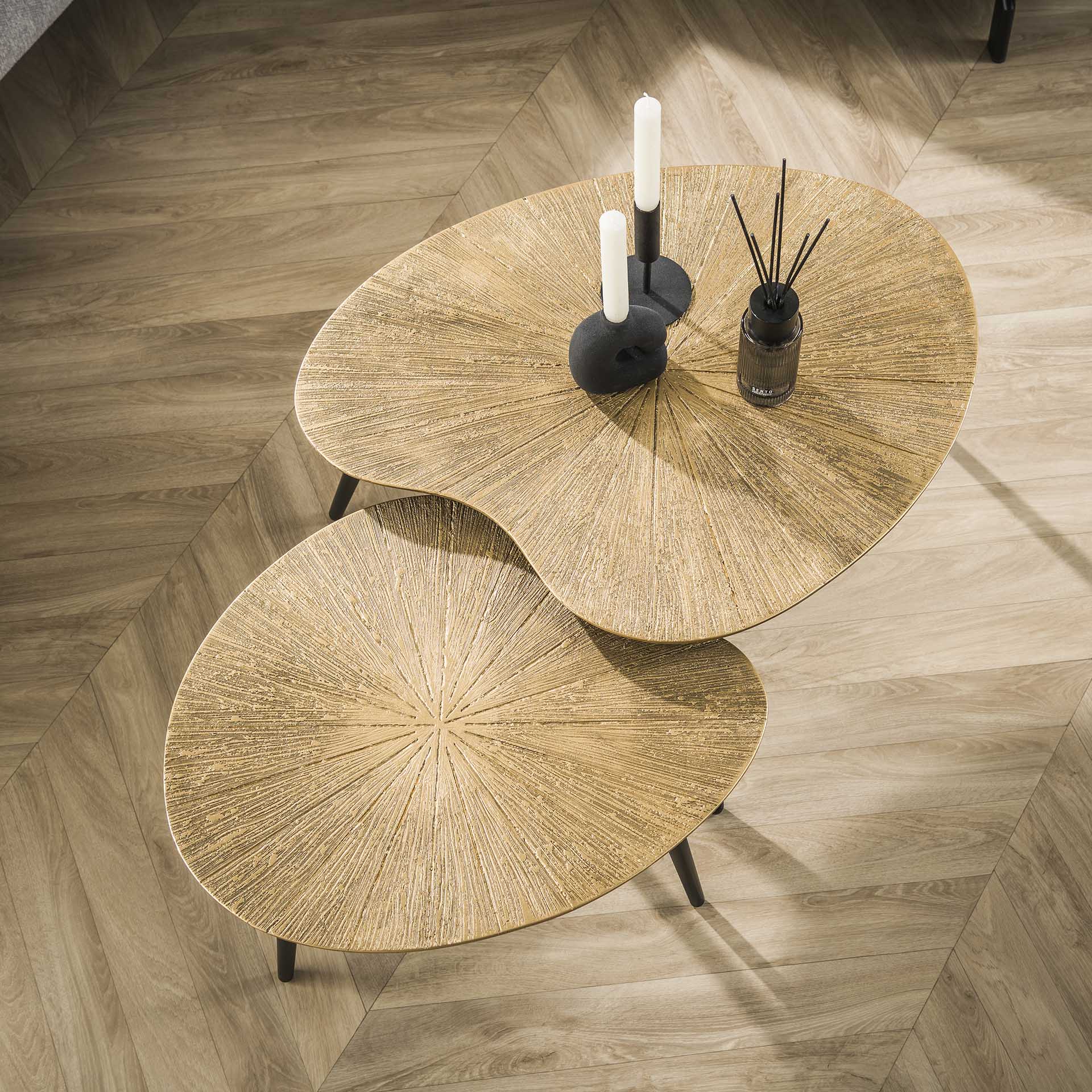 Couchtisch Set Ray Niere von lefurn.de, modernes Design, aus Holz und Metall, ideal für Wohnzimmer, klare Linien und stilvolle Optik