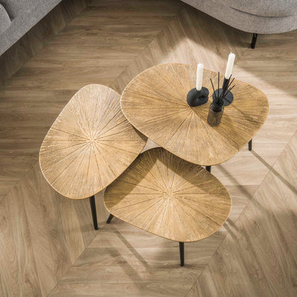 Viereckiger Couchtisch Set Ray von lefurn.de mit modernem Design und Holzoberfläche, ideal für Wohnzimmerdekoration.