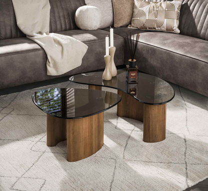 Modernes Couchtisch-Set Tinto Organic aus Holz, mit zwei Tischen in natürlichem Design, von lefurn.de