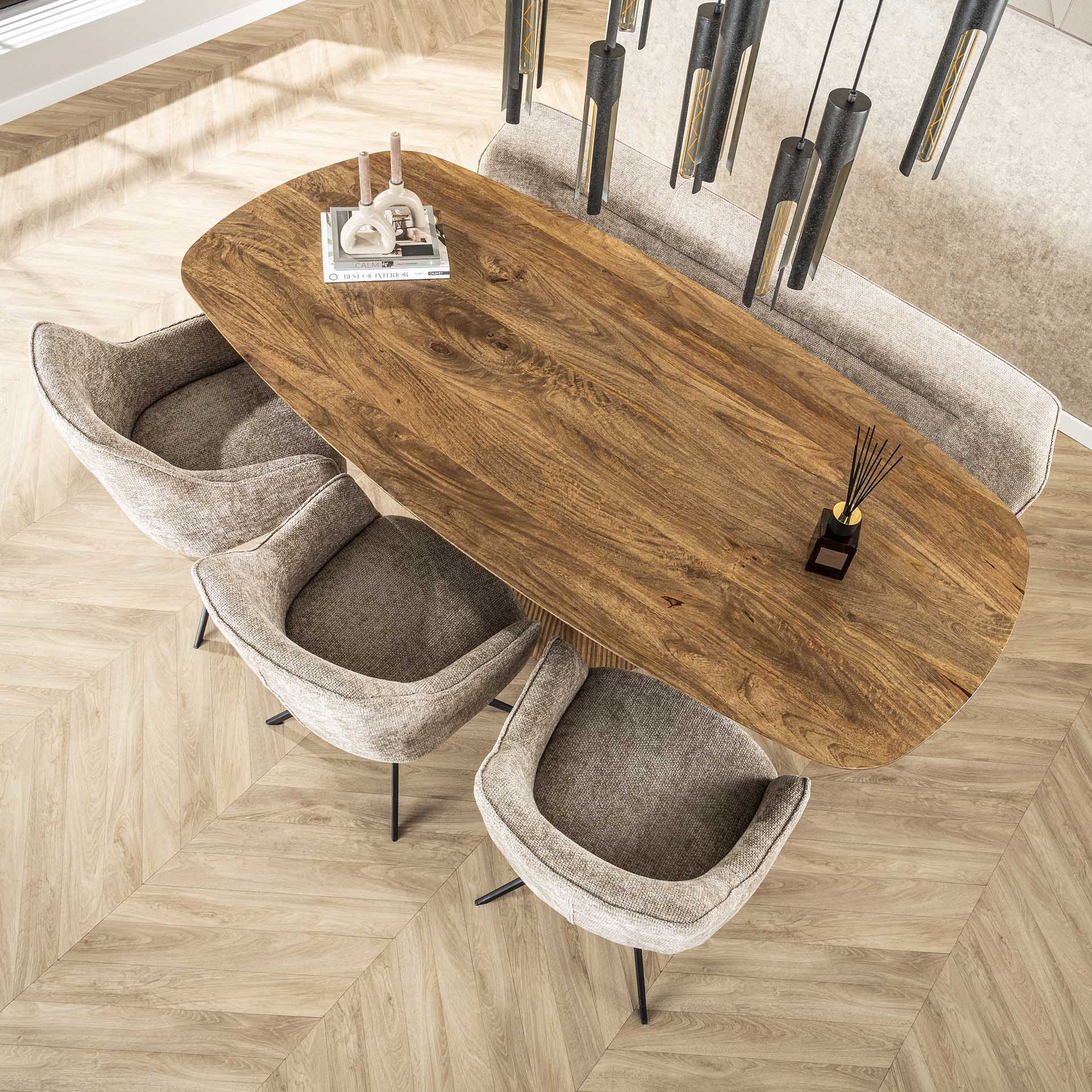 Moderner Esstisch Wave Säule 215 von lefurn.de mit robustem Holzdesign und geräumiger Tischfläche für Esszimmer.