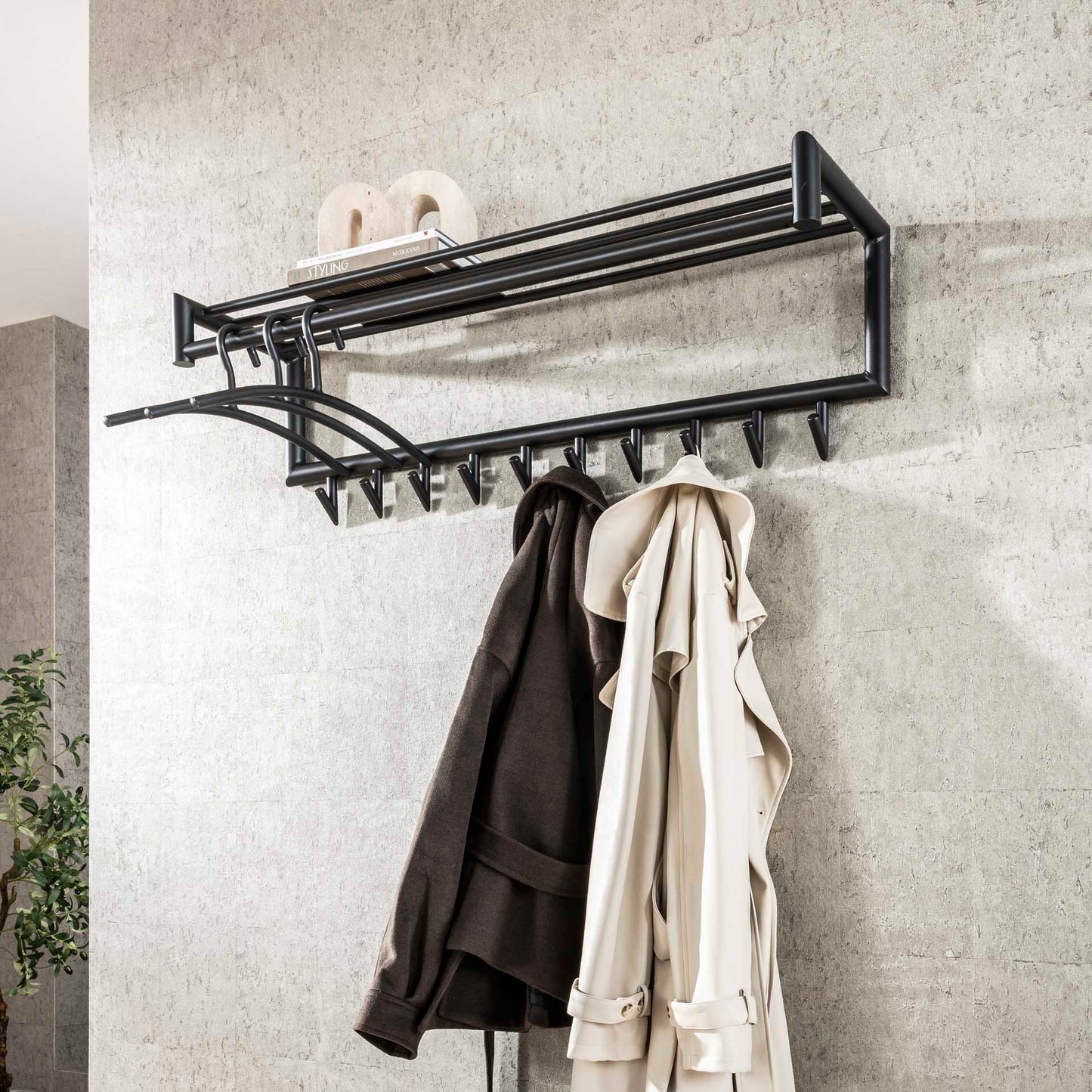 Garderobenstab von lefurn.de, langlebiges Metall, ideal für den Flur, mit 10 Haken für Jacken und Mäntel, modernes Design