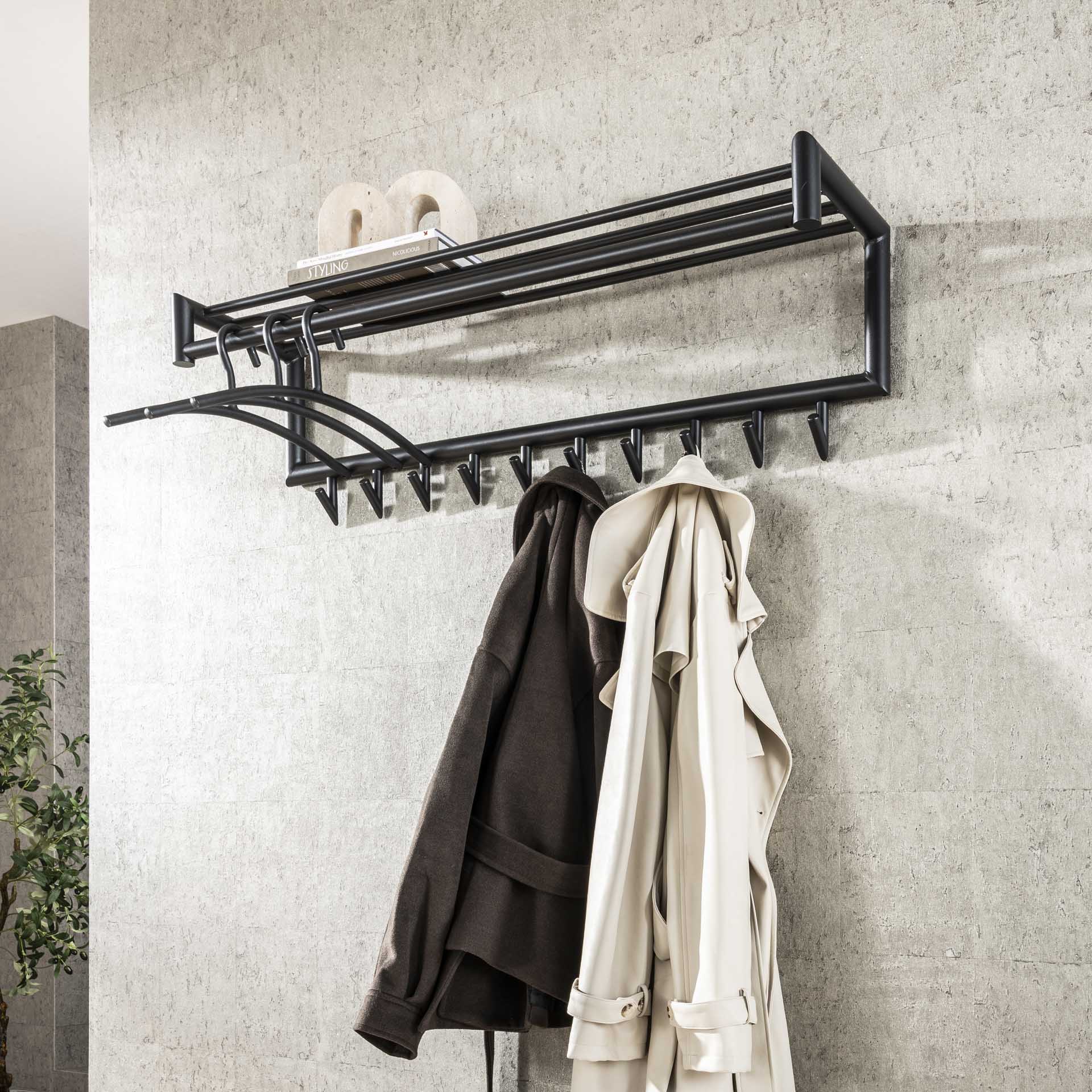 Garderobenstab von lefurn.de, langlebiges Metall, ideal für den Flur, mit 10 Haken für Jacken und Mäntel, modernes Design