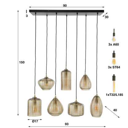 Hängelampe 4+3 Stripe Glas Horizontal - lefurn.de