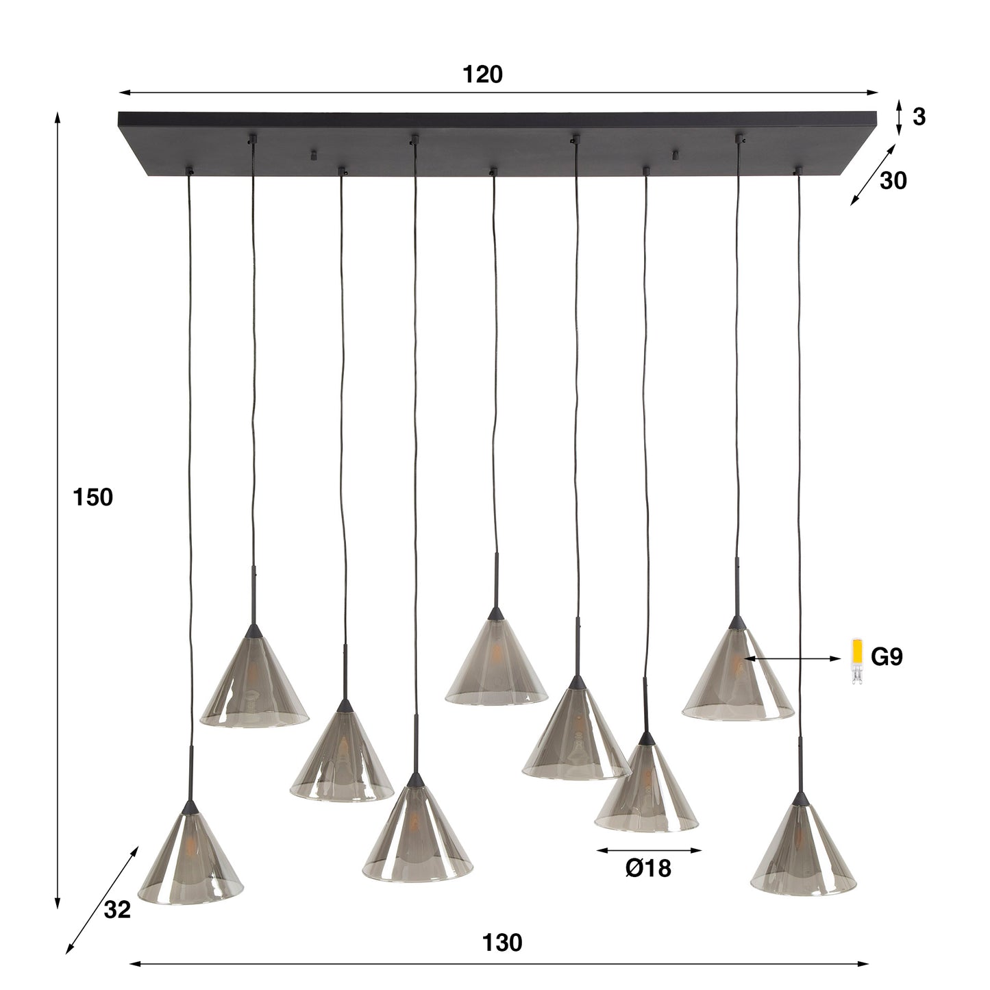 Hängelampe 5+4 Kegelkappe - lefurn.de
