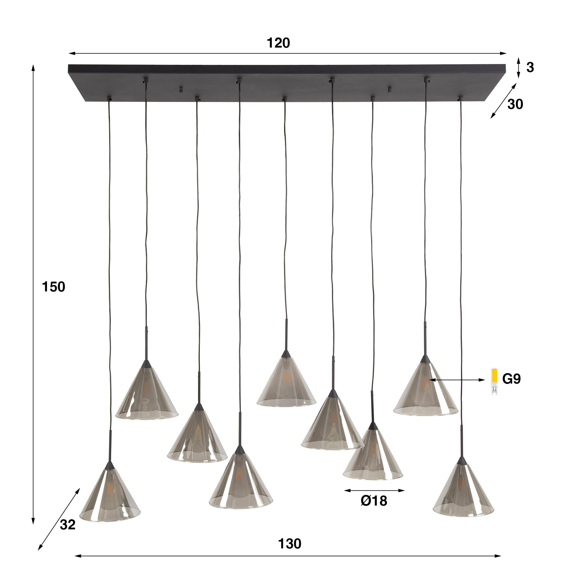 Hängelampe 5+4 Kegelkappe - lefurn.de