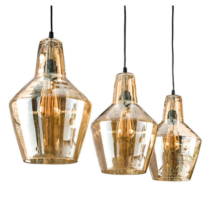 Hängelampe Braunglaskegel von lefurn.de mit geschwungenem Kegel-Design und warmem Licht.