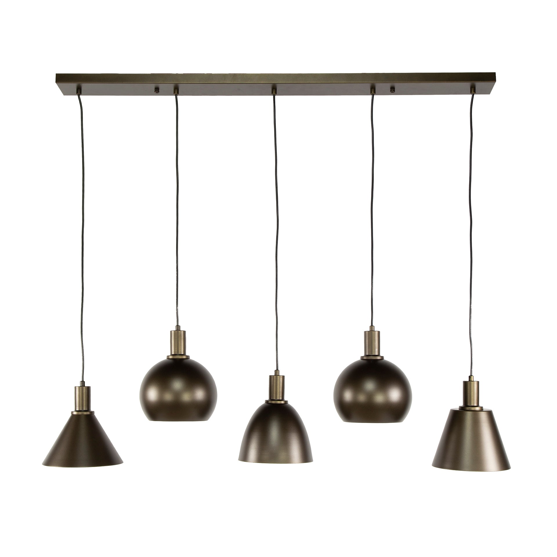 Hängelampe Metallo 5F von lefurn.de mit schwarzem Metallgestell und fünf Leuchtarmen für modernes Wohnambiente