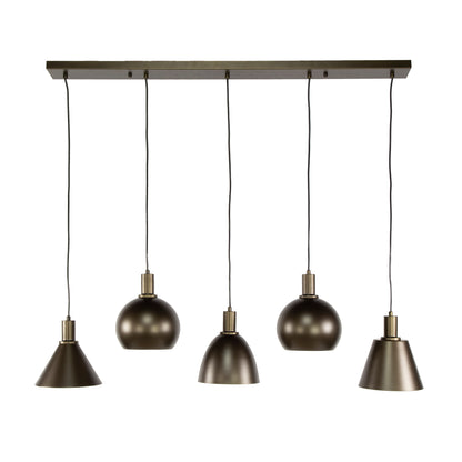 Hängelampe Metallo 5F von lefurn.de mit schwarzem Metallgestell und fünf Leuchtarmen für modernes Wohnambiente