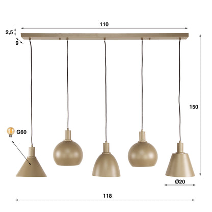 Hängelampe Metallo Beige 5F - lefurn.de