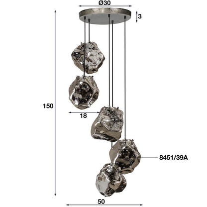 Moderne Hängelampe Rock 5L von lefurn.de mit schwarzem Metallgestell und warmweißem Licht für stilvolle Beleuchtung.
