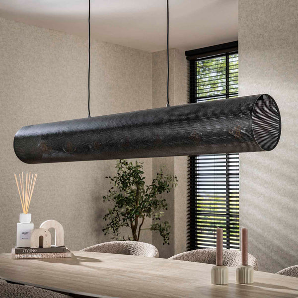 Hängelampe Rohr Mesh XL von lefurn.de, modern design mit Metallnetz, ideal für Wohnzimmer oder Essbereich, Pendellampe in schwarz