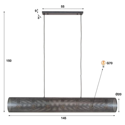 Hängelampe Rohr Mesh XL von lefurn.de mit modernem Design und filigraner Metallstruktur, ideal für Wohnzimmer oder Essbereich