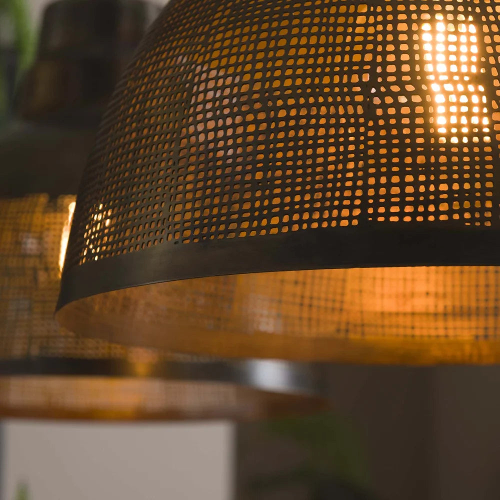 Hängelampe Screen 2L von lefurn.de, moderne Deckenleuchte mit zwei Lampenschirmen aus Metall und Glas