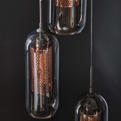 Hängelampe Smoke Glass 3L von lefurn.de, moderne Pendelleuchte mit rauchgrauem Glas, ideal für das Wohnzimmer oder Essbereich