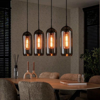 Hängelampe Smoke Glass 4L von lefurn.de mit dunklem, rauchgrauem Glas und moderner Designleuchte für Wohnräume