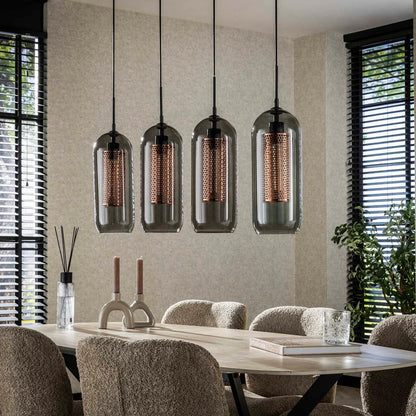 Hängelampe Smoke Glass 4L von lefurn.de, moderne Pendelleuchte mit rauchgrauem Glas, stilvolle Beleuchtung für Wohnräume