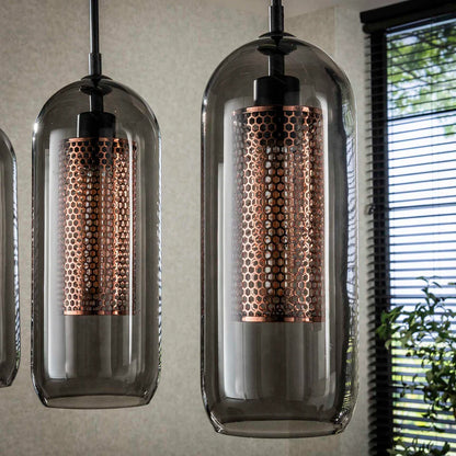 Hängelampe Smoke Glass 4L von lefurn.de mit rauchfarbenem Glas und modernem Design, ideal für Wohnzimmer oder Essbereich.