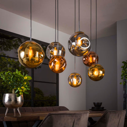 Hängelampe Stellar 4+3 aus Metall mit weißen Lampenschirmen, moderne Beleuchtung für Wohnzimmer, von lefurn.de