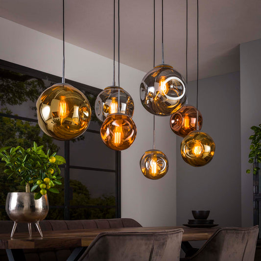 Hängelampe Stellar 4+3 aus Metall mit weißen Lampenschirmen, moderne Beleuchtung für Wohnzimmer, von lefurn.de