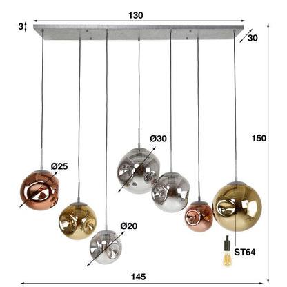 Hängelampe Stellar 4+3 von lefurn.de mit vier und drei Lampenschirmen, modernes Design, ideal für Wohnzimmer oder Essbereich