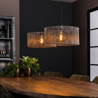 Hängelampe Stringshade von lefurn.de mit modernem Design, weiße Schirm und Kabel, ideal für Wohnzimmer und Essbereich.