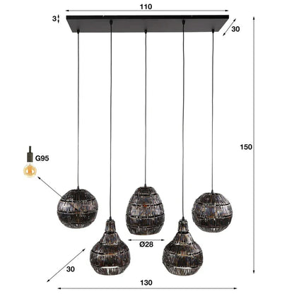 Hängelampe Strip Multi Shade von lefurn.de mit bunten, schattierten Lampenschirmen für stilvolle Raumbeleuchtung