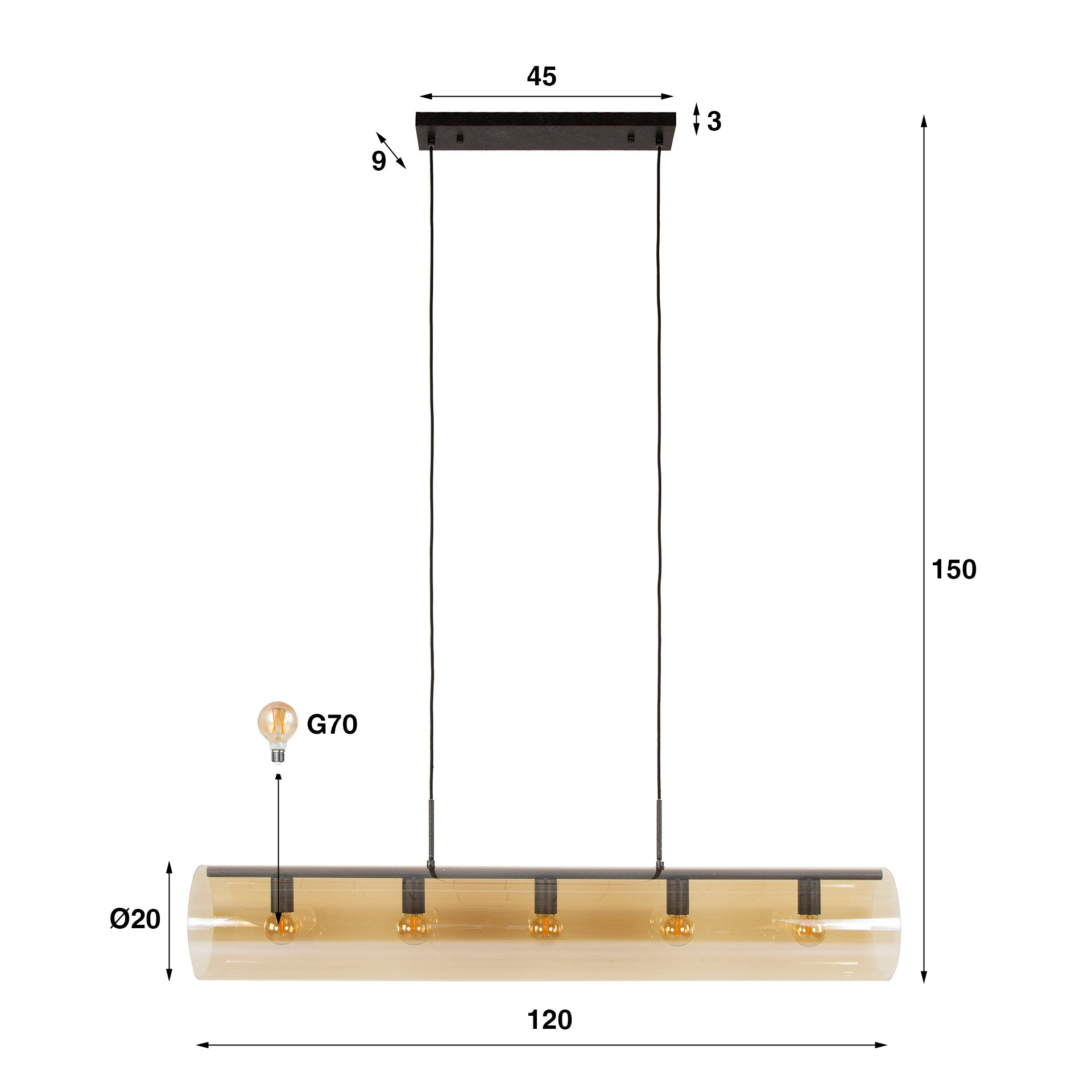 Hängelampe Tube Glas von lefurn.de mit transparentem Glas und modernem Design, ideal für Wohnzimmer und Essbereich