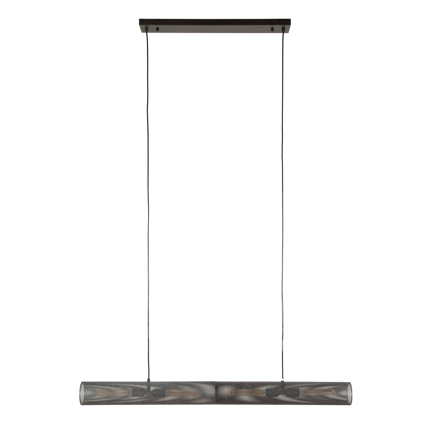 Moderne Hängelampe Tube Mesh von lefurn.de mit schwarzem Metallgestell und Mesh-Schirm, ideal für Wohnzimmer.