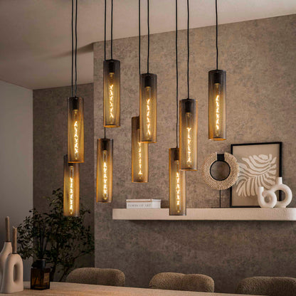 Moderne Hängelampe Tube Mesh 9L von lefurn.de mit schwarzem Metallgestell und filigranem Mesh-Design, ideal für Wohn- oder Esszimmer.
