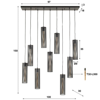 Hängelampe Tube Mesh 9L von lefurn.de, moderne Pendelleuchte mit Mesh-Design, sichtbare Leuchtelemente, ideal für Esszimmer oder Wohnzimmer