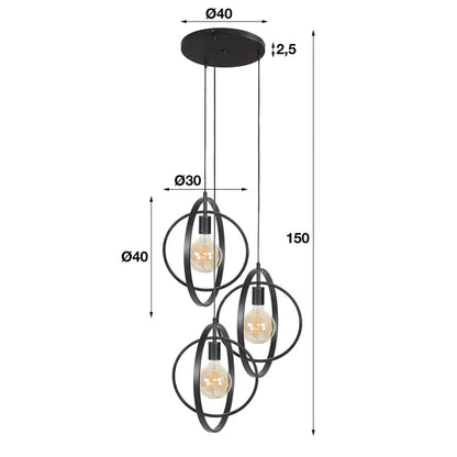 Hängelampe Turn 3L von lefurn.de mit drei runden Lampenschirmen aus Metall, modernes Beleuchtungsdesign für dein Zuhause