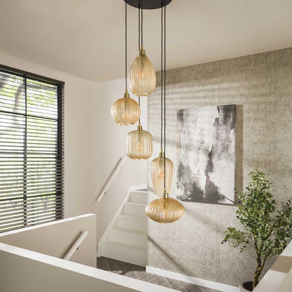 Moderne V-Shape Hängelampe von lefurn.de mit fünf Leuchten, stilvolles Design für Wohnzimmer und Essbereich.