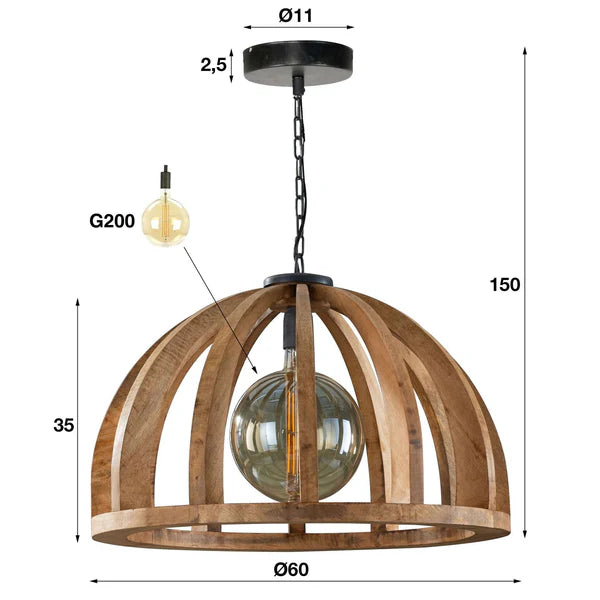 Hängelampe Woody 1L von lefurn.de mit naturfarbenem Holzdesign