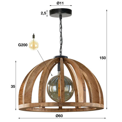 Hängelampe Woody 1L von lefurn.de mit naturfarbenem Holzdesign