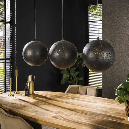 Hängelampe Zip 3L von lefurn.de, moderne Deckenleuchte mit drei Lampenschirmen aus Stoff, elegantes Design für Wohnzimmer.