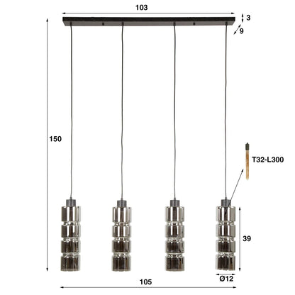 Hängelampe Zylinder aus Glas, moderne Deckenleuchte von lefurn.de, klarer zylindrischer Lampenschirm, elegante Beleuchtung für das Zuhause