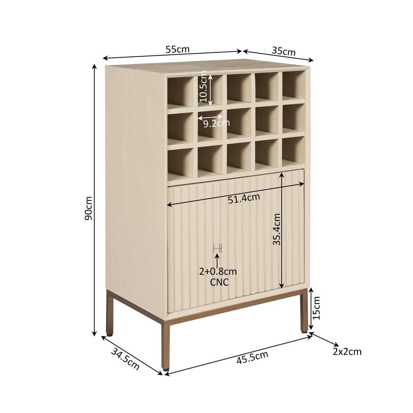 Sandfarbener Weinschrank Madison Kommode von lefurn.de mit stilvollem Design und praktischen Ablageflächen.