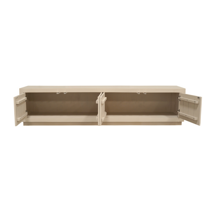 Helles Lowboard Brussel Sand 200 von lefurn.de mit stilvollem Design und Stauraum, zeigt die Frontansicht des Möbelstücks.