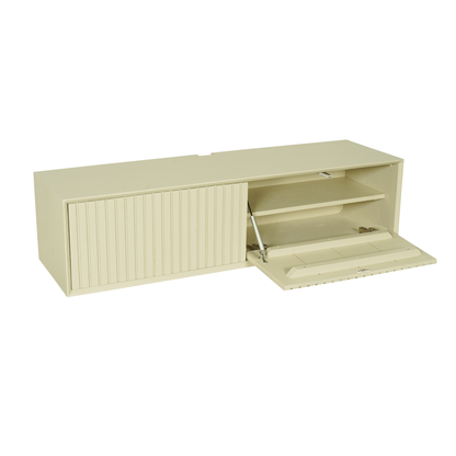 Helles Lowboard Madison Sand von lefurn.de, mit 120 cm Breite, geräumiger Stauraum und modernem Design, auf Holzfußboden stehend