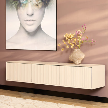 Moderner Lowboard Madison Sand von lefurn.de, 160 cm breit, mit Stauraum und stilvollem Design für das Wohnzimmer.