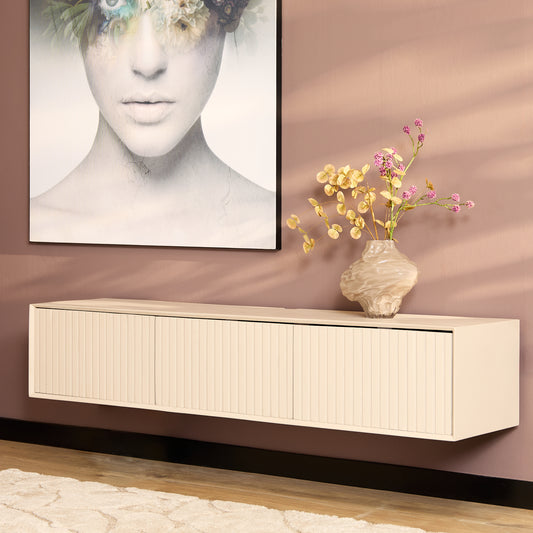 Moderner Lowboard Madison Sand von lefurn.de, 160 cm breit, mit Stauraum und stilvollem Design für das Wohnzimmer.
